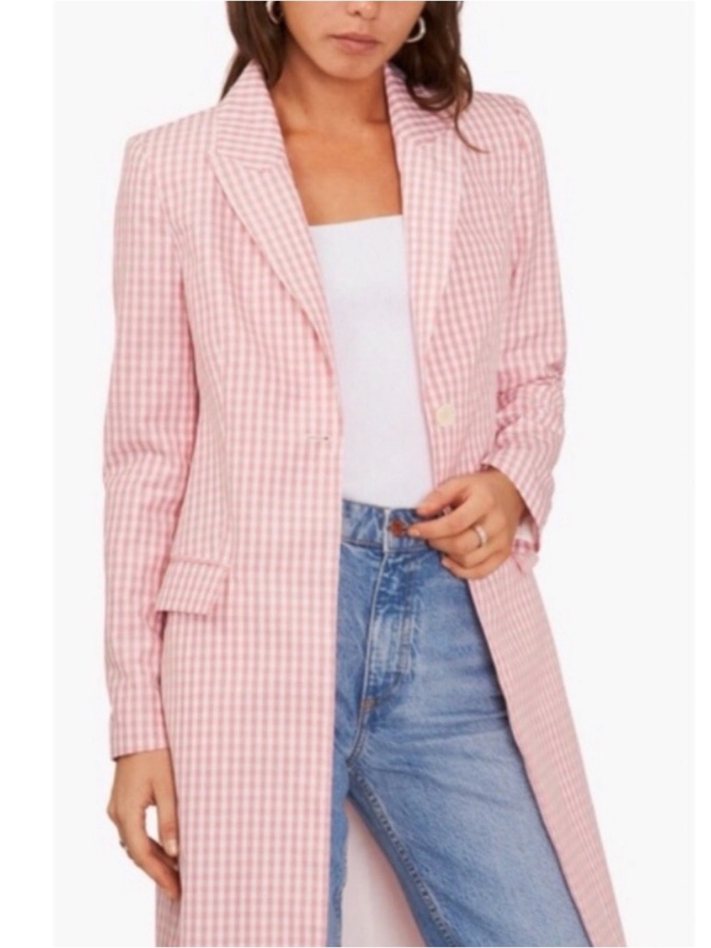 1. STATE pink gingham check print long trench coat XS $158